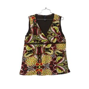 Vintage Y2K Boho Paisley Psychedelic RQT Sleeveless Blouse XL